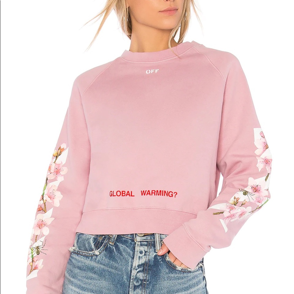 Offwhite cropped sweatshirt in pink cherry blossom in size XXS